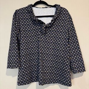 J. McLaughlin Ruffle Neck Catalina Cloth Top 3/4 Sleeve XL